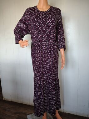 Simply Be Black Maxi Dress with Pink & White Polka Dot Print Size 16.